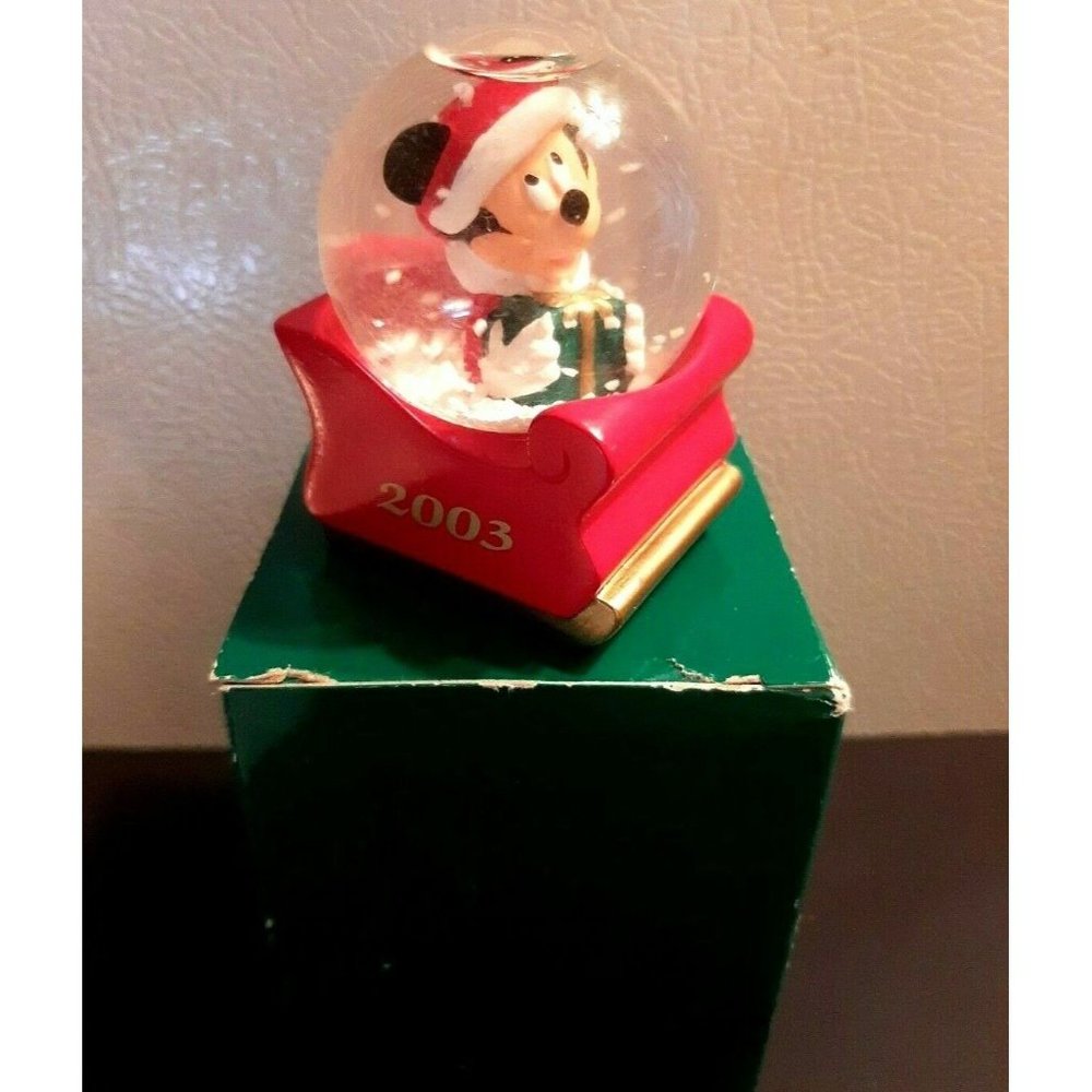 Small Mickey Mouse in Sled Snow Globe Christmas Decoration for JC Penney 2003